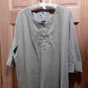 White Stag Woman Green Tunic Shirt Embroidered Top Stitch 22W/24W